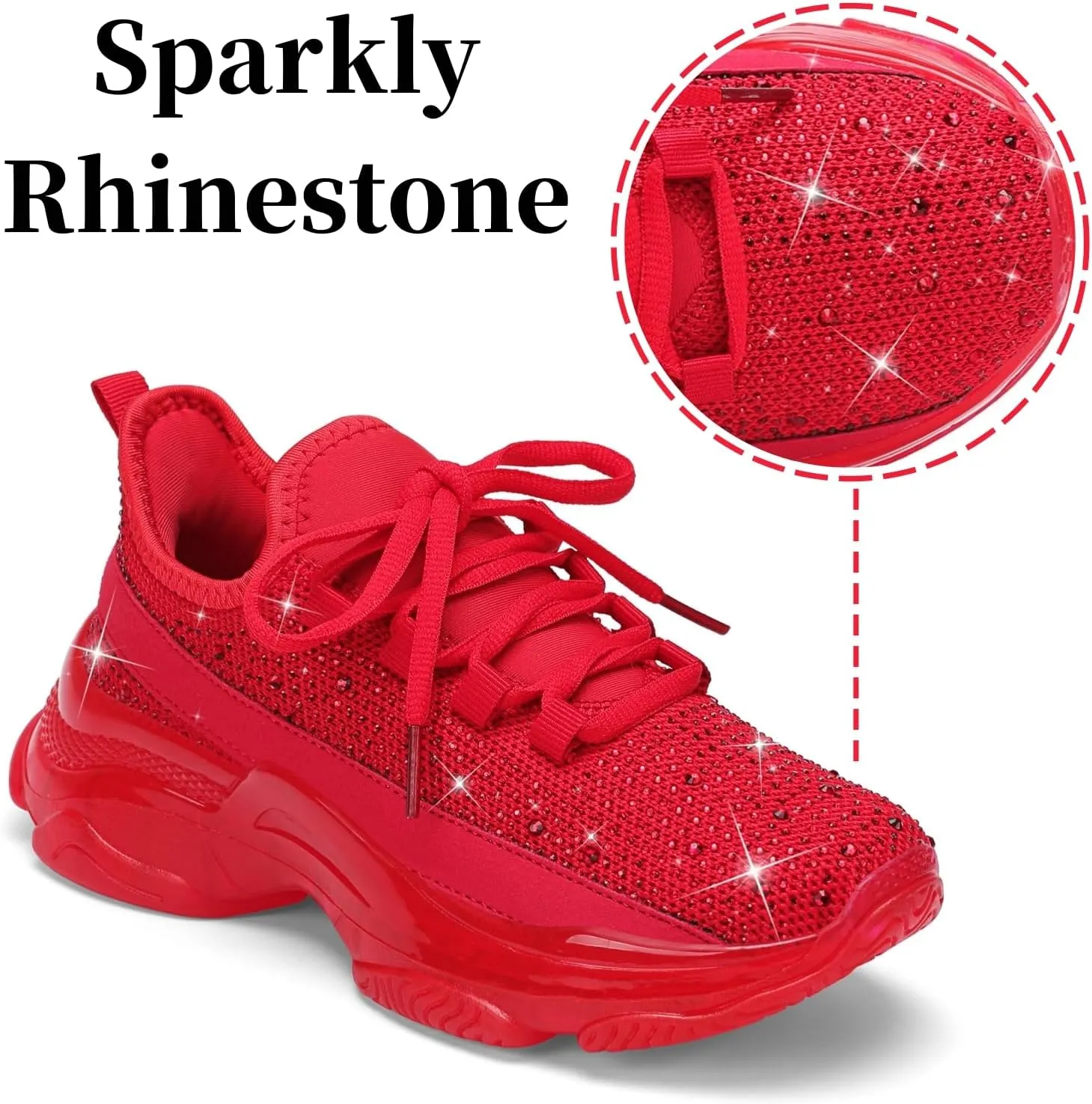 Running Shoes for Women Fashion Rhinestone Sneakers Womens Walking Shoes Comfortable Chunky Ladies Tennis Shoe