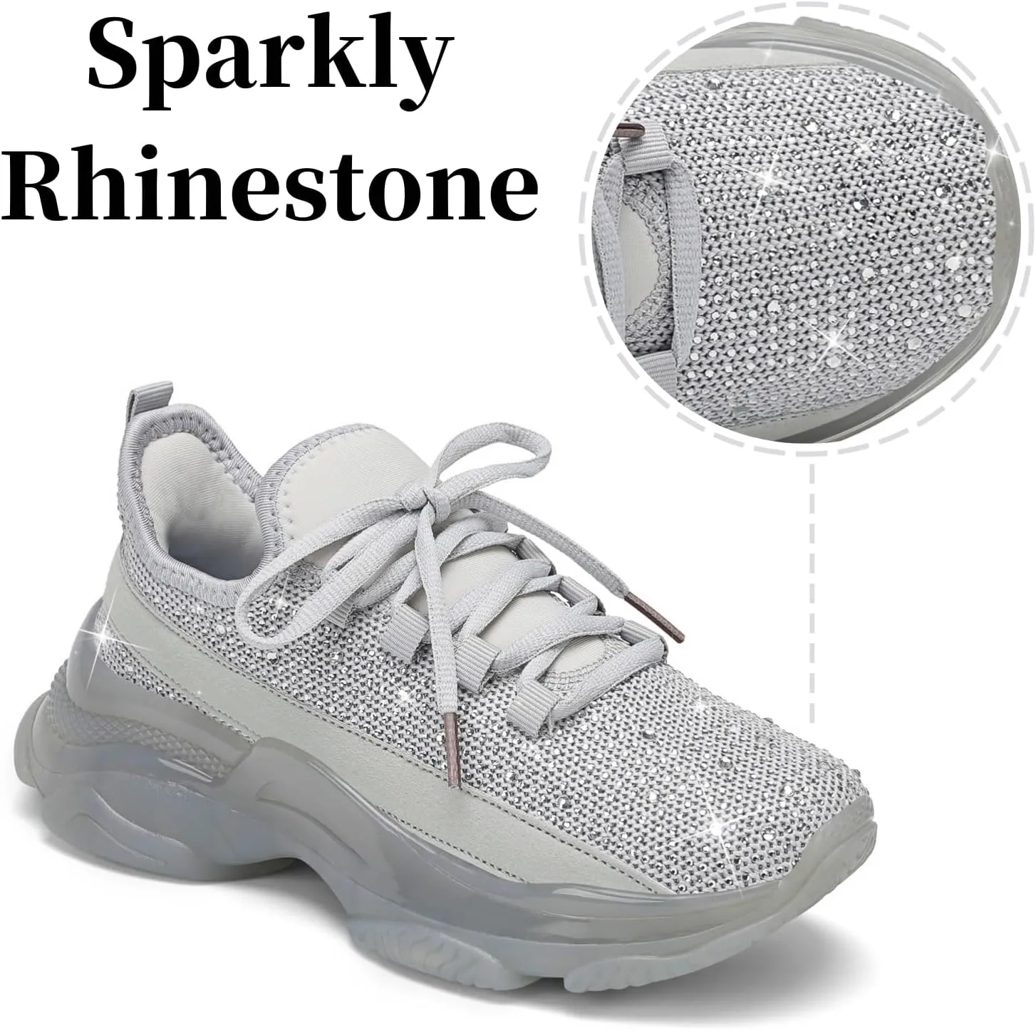 Running Shoes for Women Fashion Rhinestone Sneakers Womens Walking Shoes Comfortable Chunky Ladies Tennis Shoe