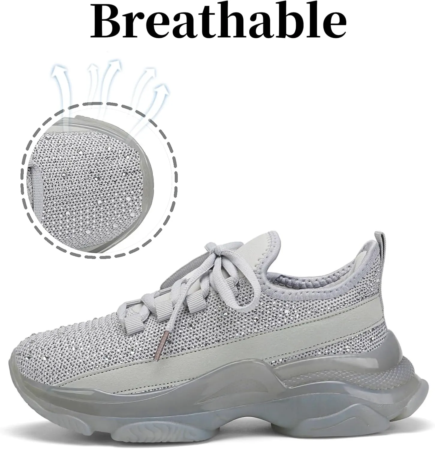 Running Shoes for Women Fashion Rhinestone Sneakers Womens Walking Shoes Comfortable Chunky Ladies Tennis Shoe