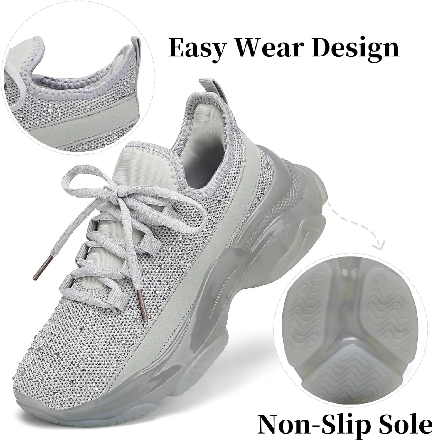 Running Shoes for Women Fashion Rhinestone Sneakers Womens Walking Shoes Comfortable Chunky Ladies Tennis Shoe
