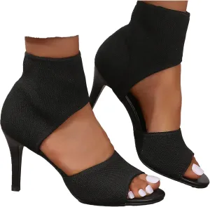 SACFOF Women's Peep Toe Stiletto Heeled Sandals Summer Stretchy Knitted Fabric Open Toe High Heels for Dressy Wedding