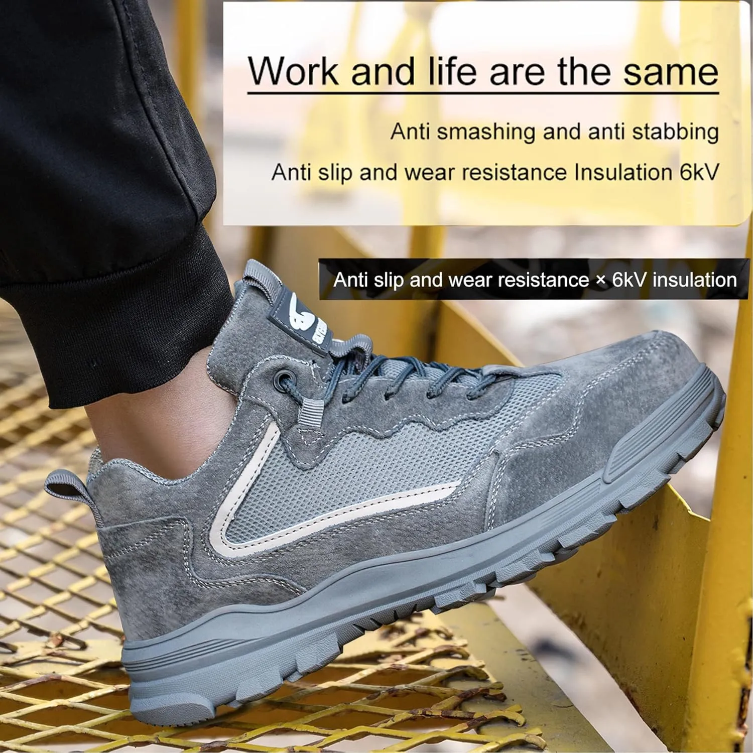Safety Work Shoes for Men Indestructible Work Sneakers Breathable and Lightweight Safety Shoes Puncture Proof Work Shoes for Industrial Construction Slip Resistant