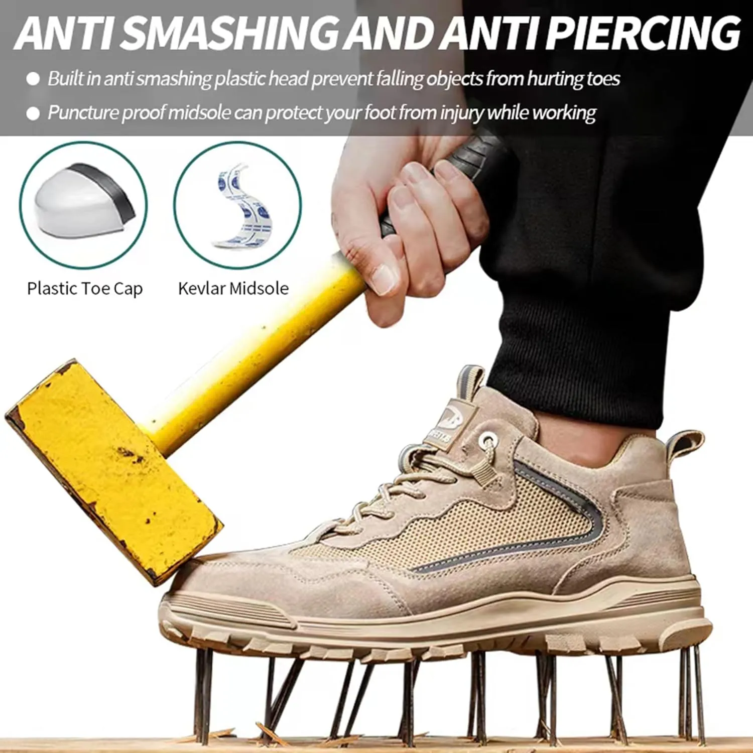 Safety Work Shoes for Men Indestructible Work Sneakers Breathable and Lightweight Safety Shoes Puncture Proof Work Shoes for Industrial Construction Slip Resistant