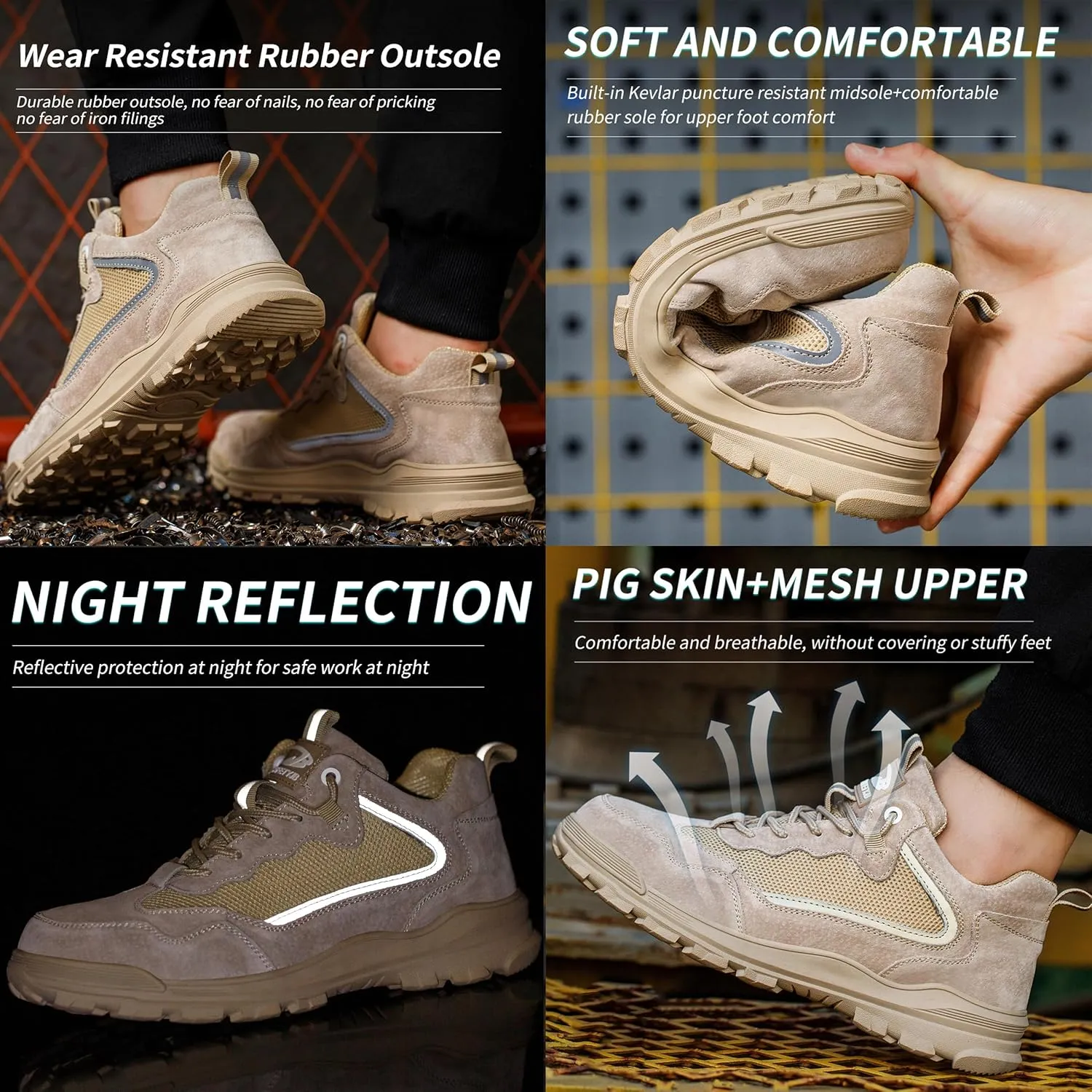 Safety Work Shoes for Men Indestructible Work Sneakers Breathable and Lightweight Safety Shoes Puncture Proof Work Shoes for Industrial Construction Slip Resistant