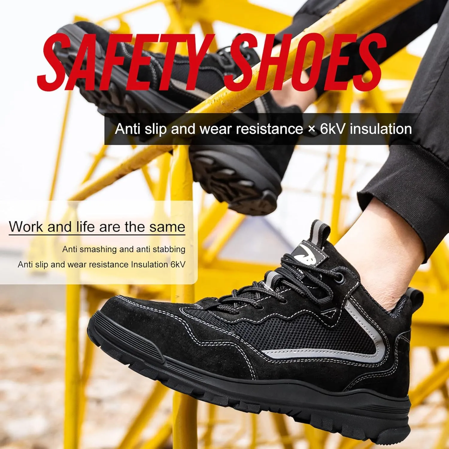 Safety Work Shoes for Men Indestructible Work Sneakers Breathable and Lightweight Safety Shoes Puncture Proof Work Shoes for Industrial Construction Slip Resistant