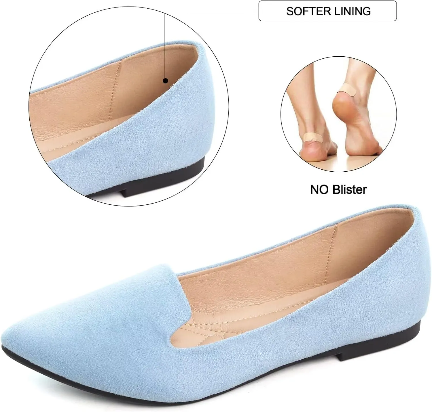 SAILING LU Women Pointed Toe Ballets Flats Faux Suede Comfortable Soft Ballet Walking Shoes Dressy Slip-on Ballerina Shoes
