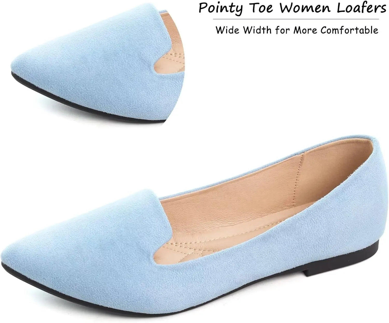 SAILING LU Women Pointed Toe Ballets Flats Faux Suede Comfortable Soft Ballet Walking Shoes Dressy Slip-on Ballerina Shoes