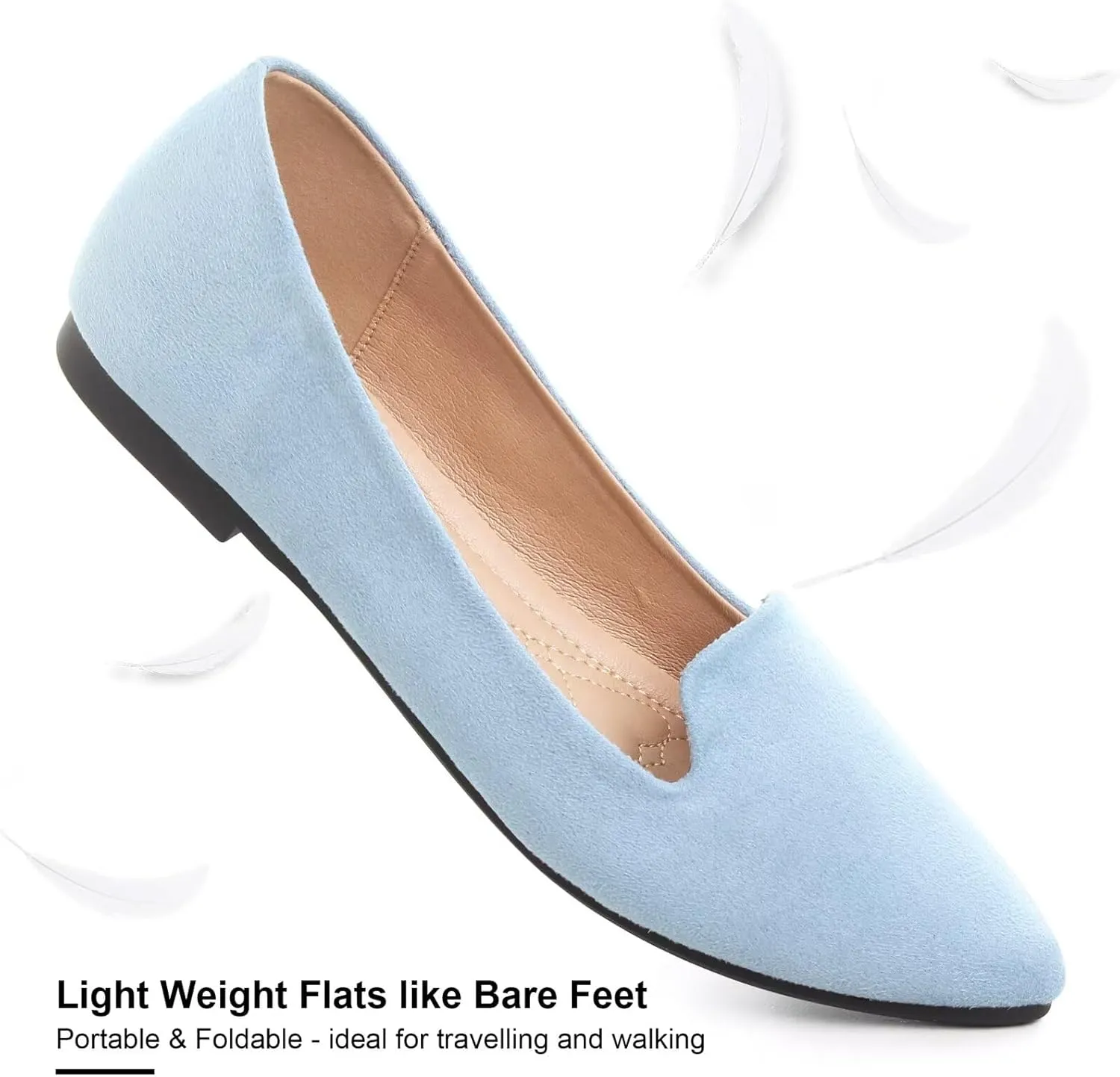 SAILING LU Women Pointed Toe Ballets Flats Faux Suede Comfortable Soft Ballet Walking Shoes Dressy Slip-on Ballerina Shoes