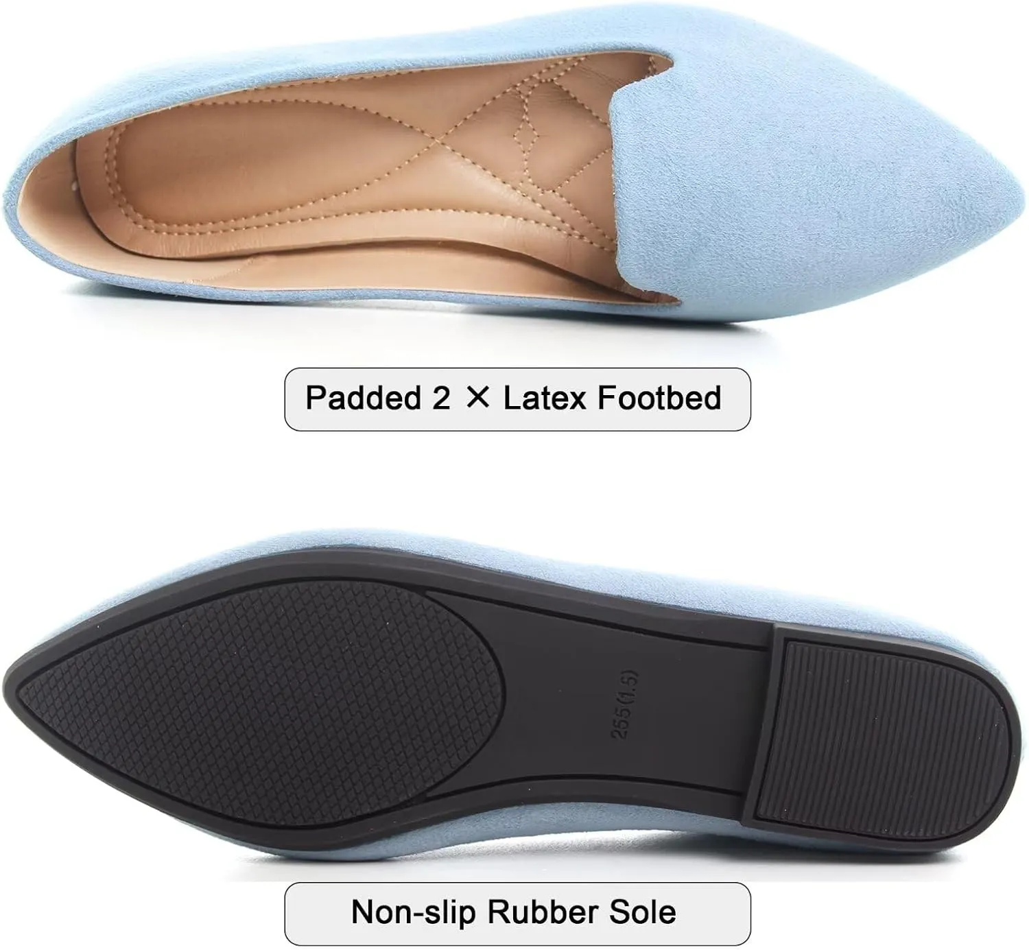 SAILING LU Women Pointed Toe Ballets Flats Faux Suede Comfortable Soft Ballet Walking Shoes Dressy Slip-on Ballerina Shoes