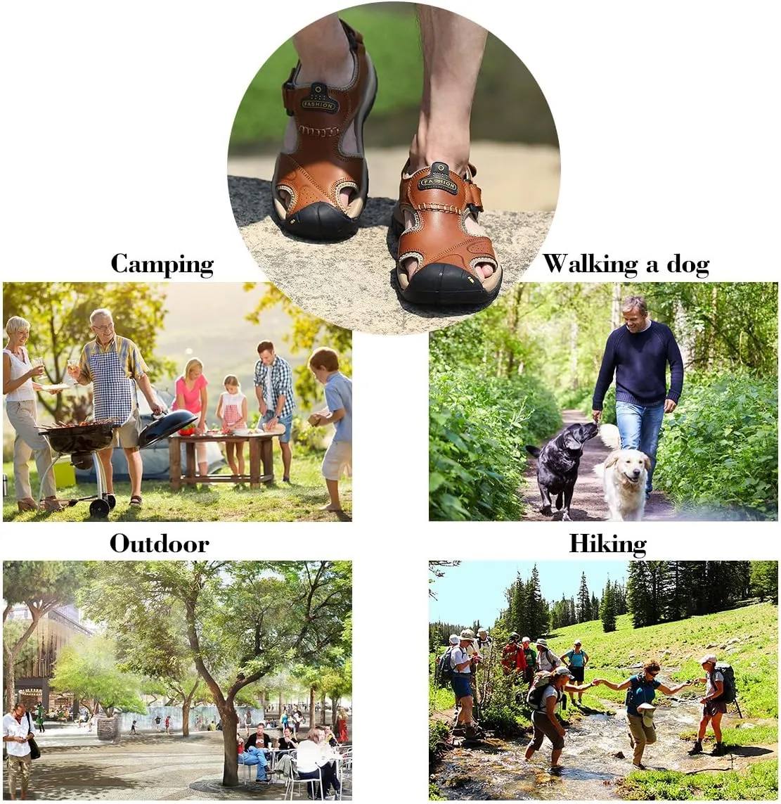 Sandals for Men Leather Hiking Sandals Athletic Walking Sports Fisherman Beach Shoes Closed Toe Water Sandals