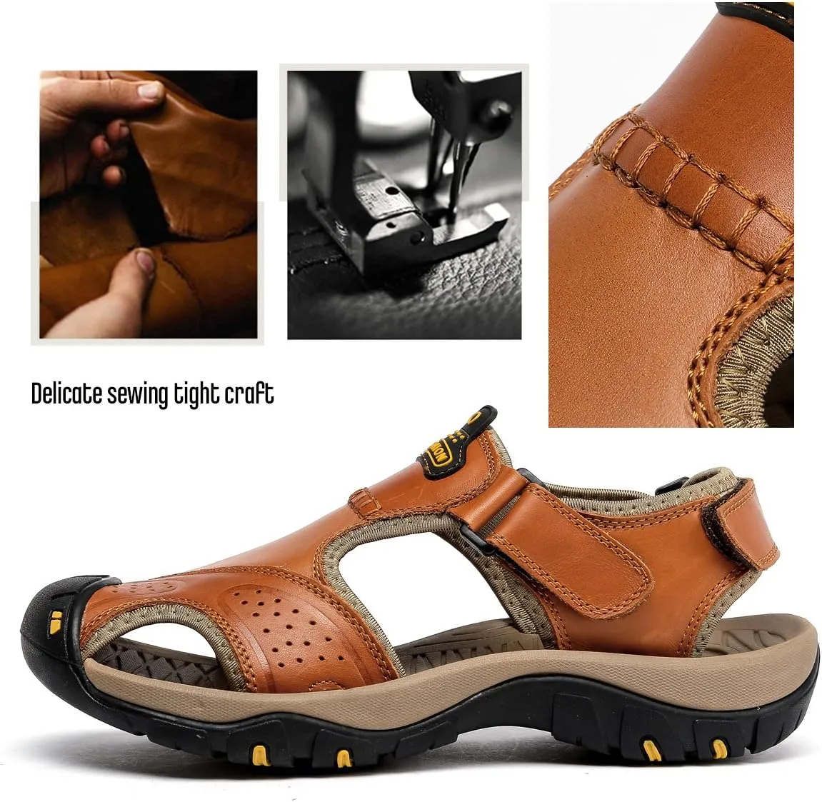 Sandals for Men Leather Hiking Sandals Athletic Walking Sports Fisherman Beach Shoes Closed Toe Water Sandals