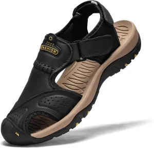 Sandals for Men Leather Hiking Sandals Athletic Walking Sports Fisherman Beach Shoes Closed Toe Water Sandals
