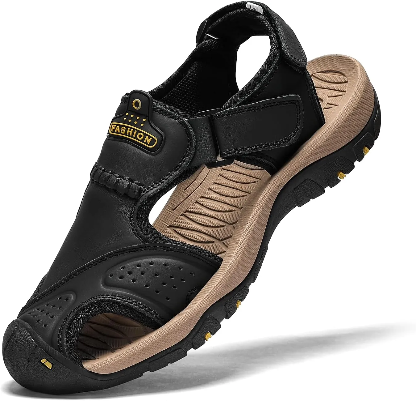 Sandals for Men Leather Hiking Sandals Athletic Walking Sports Fisherman Beach Shoes Closed Toe Water Sandals