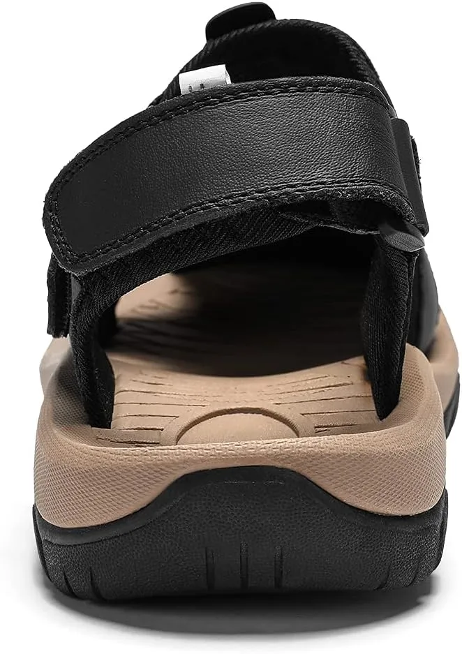 Sandals for Men Leather Hiking Sandals Athletic Walking Sports Fisherman Beach Shoes Closed Toe Water Sandals