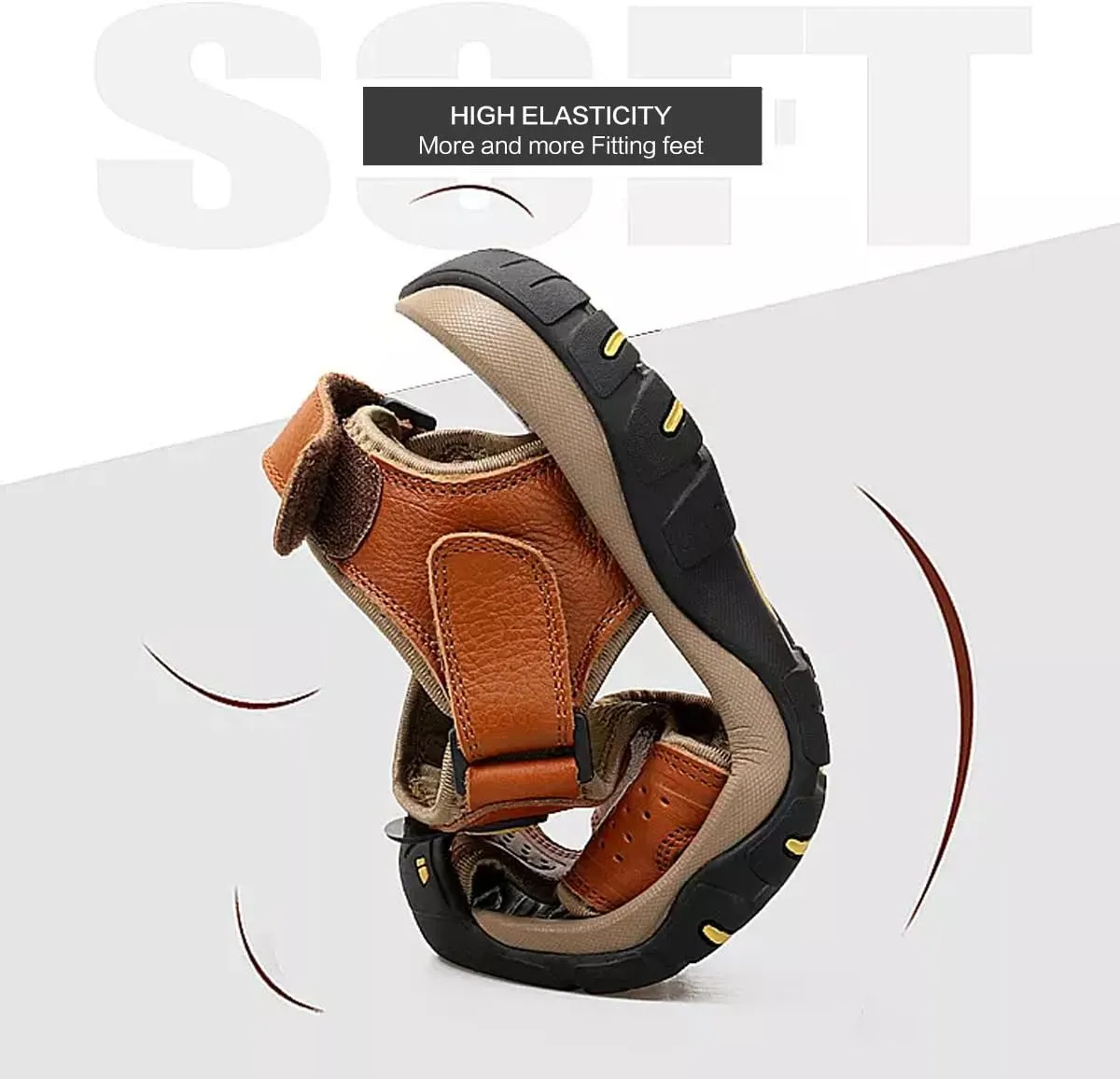 Sandals for Men Leather Hiking Sandals Athletic Walking Sports Fisherman Beach Shoes Closed Toe Water Sandals