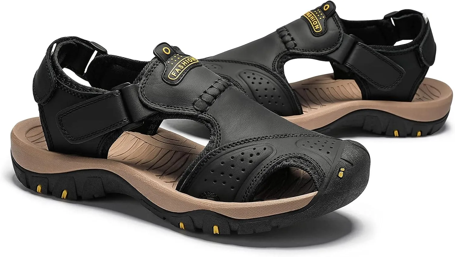 Sandals for Men Leather Hiking Sandals Athletic Walking Sports Fisherman Beach Shoes Closed Toe Water Sandals