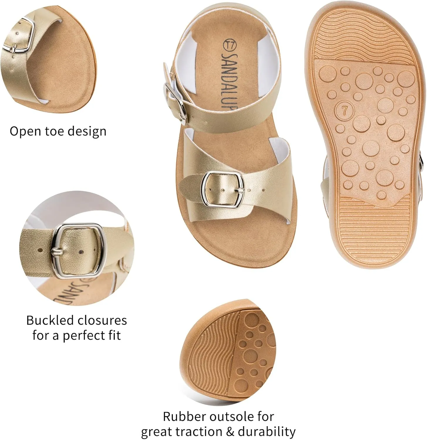 SANDALUP Summer Sandals w Double Buckle for Toddler Girls/Boys