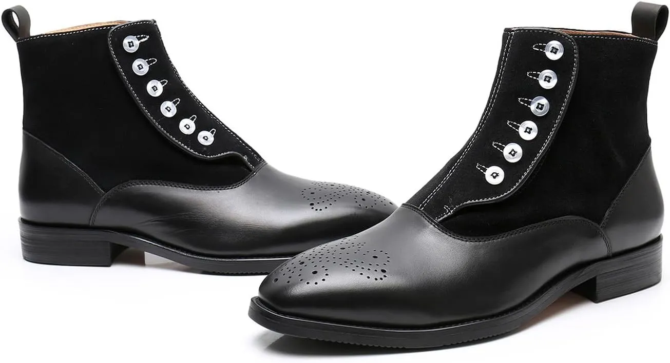 Santimon Men's Chelsea Boots Formal Dress Suede Ankle Boots Fashion Row of Buttons Two Tnoe Zipper Cowboy Boots Prom Wedding Business Casual Tuxedo Chukka Boots for Men