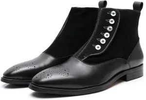 Santimon Men's Chelsea Boots Formal Dress Suede Ankle Boots Fashion Row of Buttons Two Tnoe Zipper Cowboy Boots Prom Wedding Business Casual Tuxedo Chukka Boots for Men