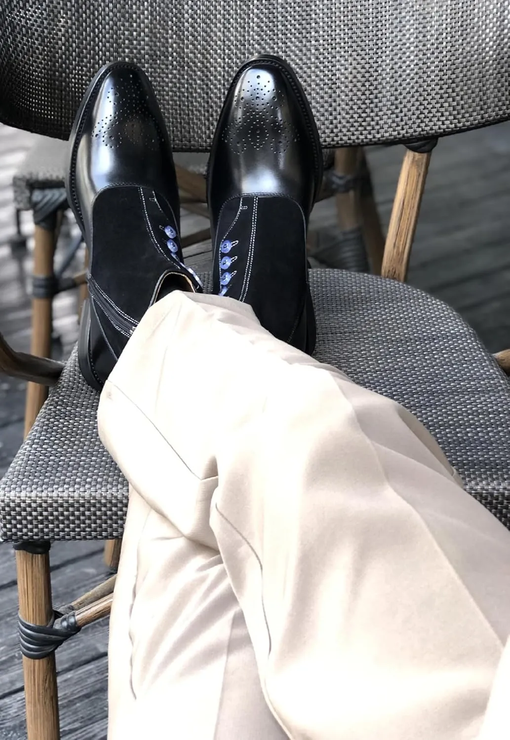 Santimon Men's Chelsea Boots Formal Dress Suede Ankle Boots Fashion Row of Buttons Two Tnoe Zipper Cowboy Boots Prom Wedding Business Casual Tuxedo Chukka Boots for Men