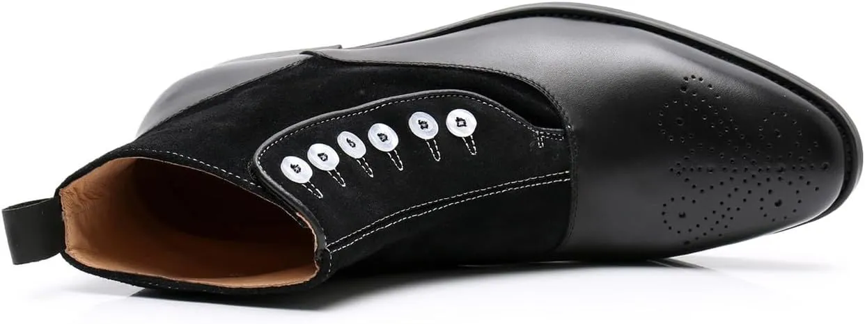 Santimon Men's Chelsea Boots Formal Dress Suede Ankle Boots Fashion Row of Buttons Two Tnoe Zipper Cowboy Boots Prom Wedding Business Casual Tuxedo Chukka Boots for Men