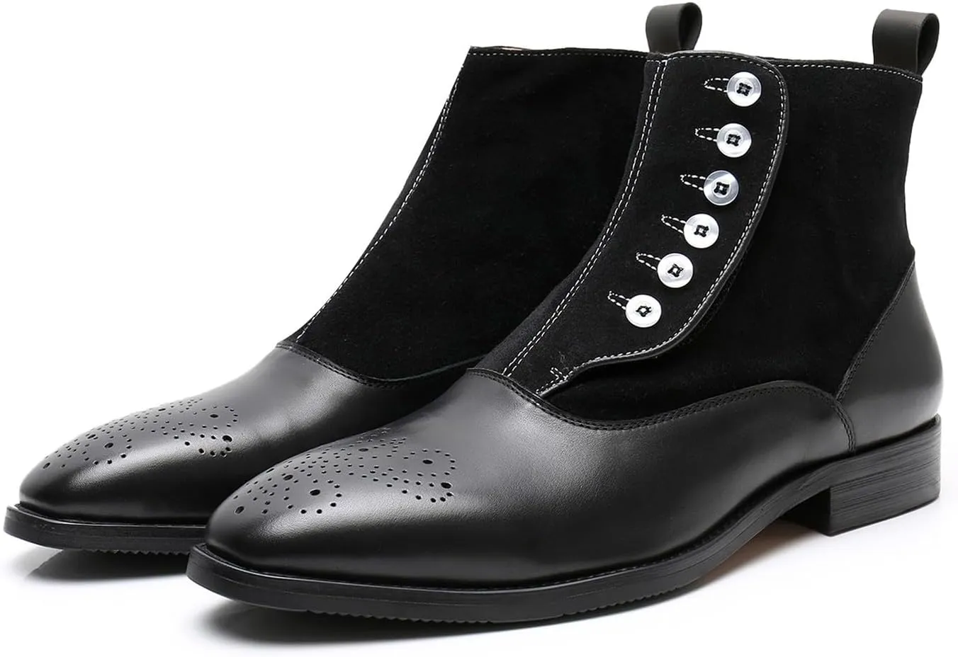 Santimon Men's Chelsea Boots Formal Dress Suede Ankle Boots Fashion Row of Buttons Two Tnoe Zipper Cowboy Boots Prom Wedding Business Casual Tuxedo Chukka Boots for Men