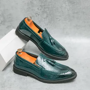 Santimon Men's Crocodile Pattern Tassel Loafers Luxury Slip-On Leather Dress Shoes for Weddings, Parties & Business Casual