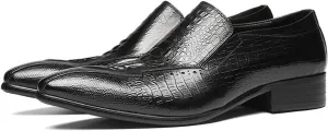 Santimon Men’s Slip-On Loafers Formal Dress Shoes – Crocodile-Embossed Leather Penny Loafers for Business Casual, Wedding & Evening Events
