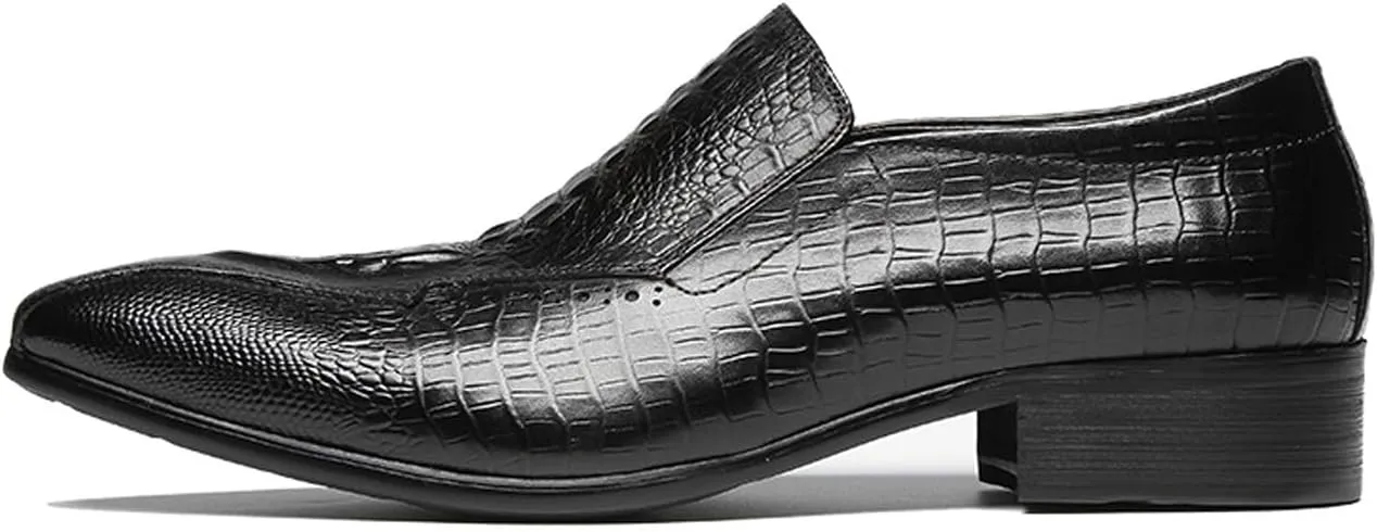 Santimon Men’s Slip-On Loafers Formal Dress Shoes – Crocodile-Embossed Leather Penny Loafers for Business Casual, Wedding & Evening Events