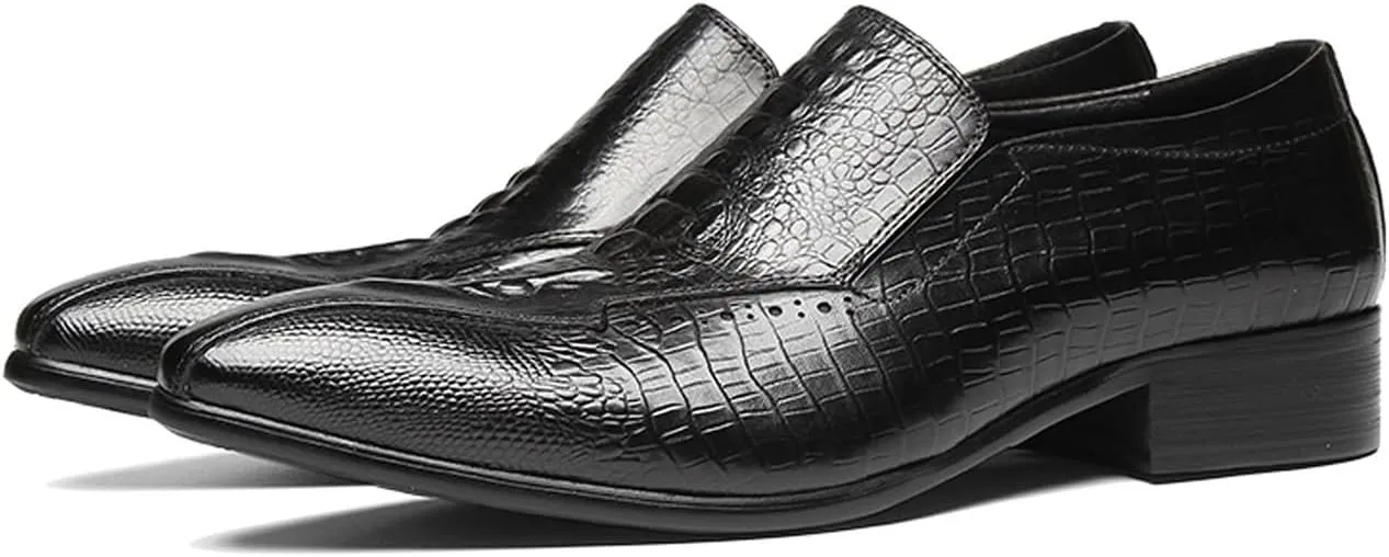 Santimon Men’s Slip-On Loafers Formal Dress Shoes – Crocodile-Embossed Leather Penny Loafers for Business Casual, Wedding & Evening Events