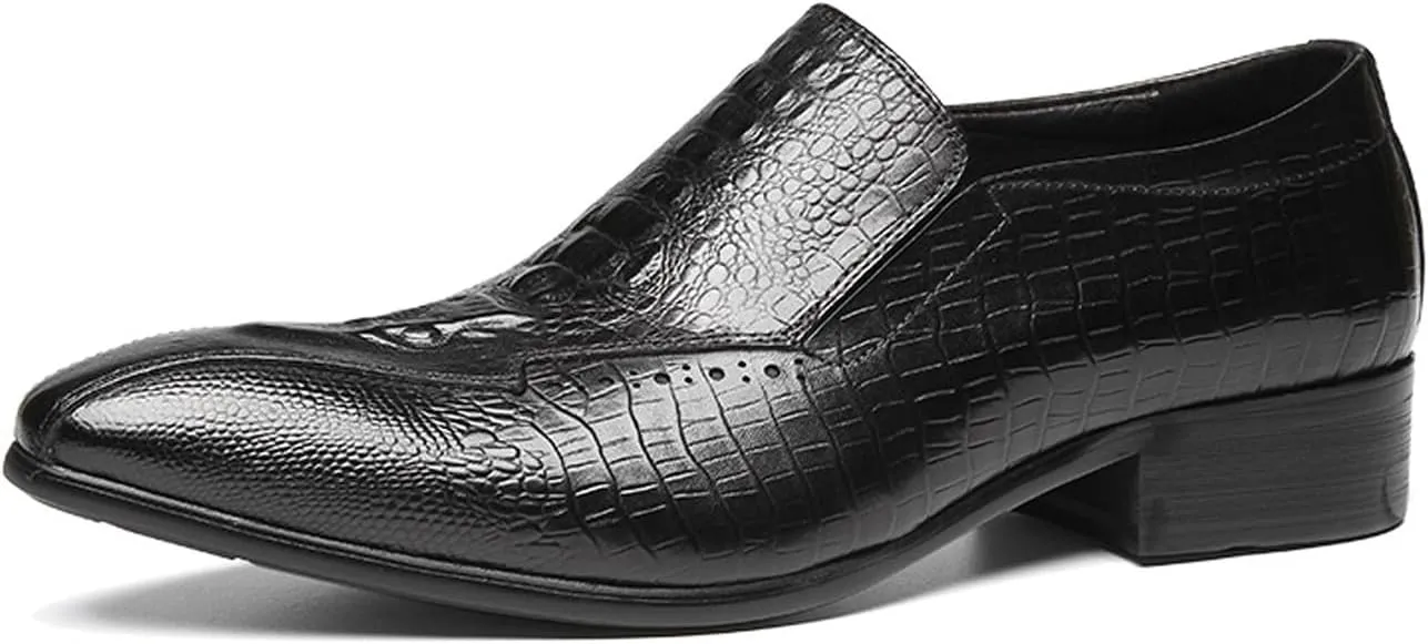 Santimon Men’s Slip-On Loafers Formal Dress Shoes – Crocodile-Embossed Leather Penny Loafers for Business Casual, Wedding & Evening Events