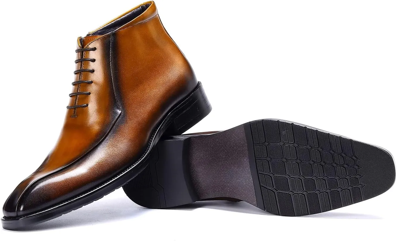 Santimon Oxfords Boots for Men Formal Dress Genuine Leather Plain Toe Ankle Boots Mens Fashion Business Casual Wedding Prom Tuxedo Comfortable Western Lace Up Boots