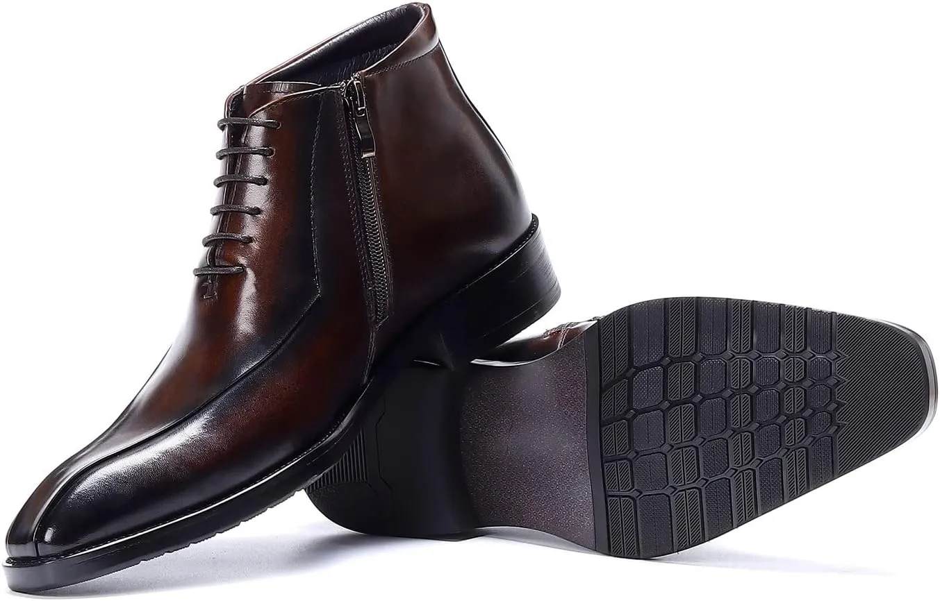 Santimon Oxfords Boots for Men Formal Dress Genuine Leather Plain Toe Ankle Boots Mens Fashion Business Casual Wedding Prom Tuxedo Comfortable Western Lace Up Boots