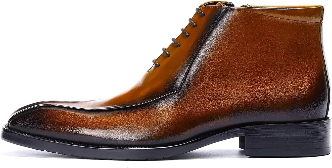Santimon Oxfords Boots for Men Formal Dress Genuine Leather Plain Toe Ankle Boots Mens Fashion Business Casual Wedding Prom Tuxedo Comfortable Western Lace Up Boots