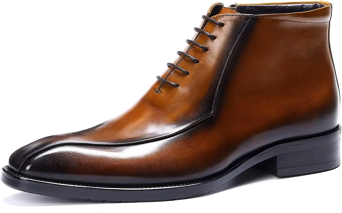Santimon Oxfords Boots for Men Formal Dress Genuine Leather Plain Toe Ankle Boots Mens Fashion Business Casual Wedding Prom Tuxedo Comfortable Western Lace Up Boots