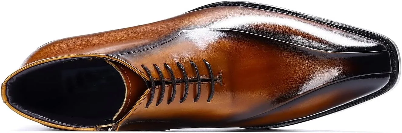 Santimon Oxfords Boots for Men Formal Dress Genuine Leather Plain Toe Ankle Boots Mens Fashion Business Casual Wedding Prom Tuxedo Comfortable Western Lace Up Boots