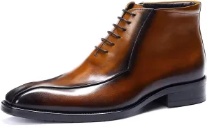 Santimon Oxfords Boots for Men Formal Dress Genuine Leather Plain Toe Ankle Boots Mens Fashion Business Casual Wedding Prom Tuxedo Comfortable Western Lace Up Boots
