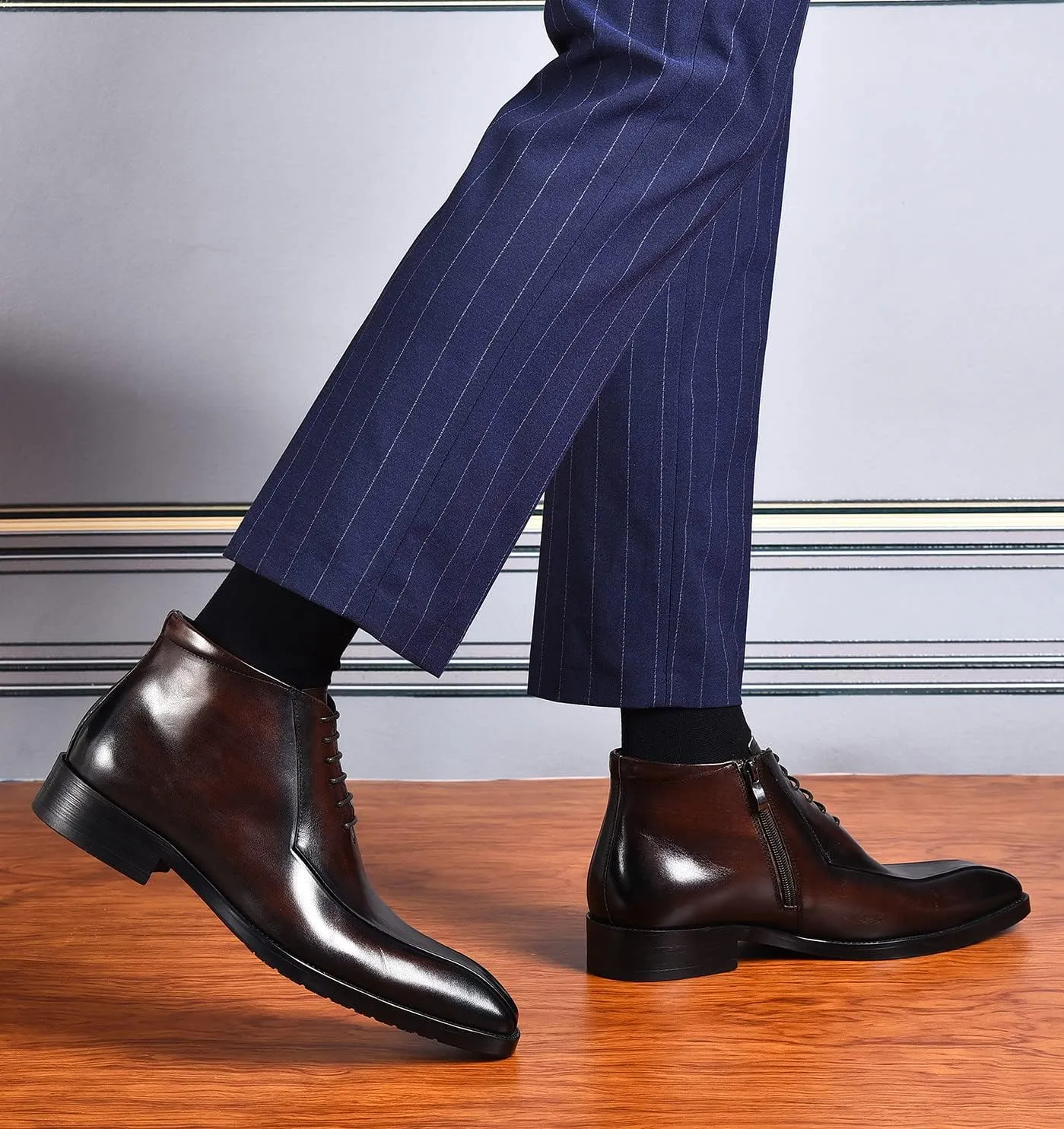 Santimon Oxfords Boots for Men Formal Dress Genuine Leather Plain Toe Ankle Boots Mens Fashion Business Casual Wedding Prom Tuxedo Comfortable Western Lace Up Boots