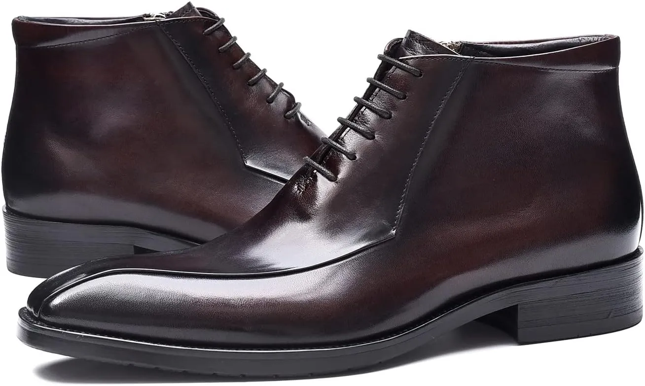 Santimon Oxfords Boots for Men Formal Dress Genuine Leather Plain Toe Ankle Boots Mens Fashion Business Casual Wedding Prom Tuxedo Comfortable Western Lace Up Boots