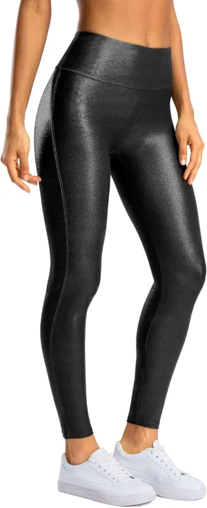 SANTINY Women's Faux Leather Leggings 25''/27''/29''-High Waisted Stretch Leather Pants Pleather Tights for Women