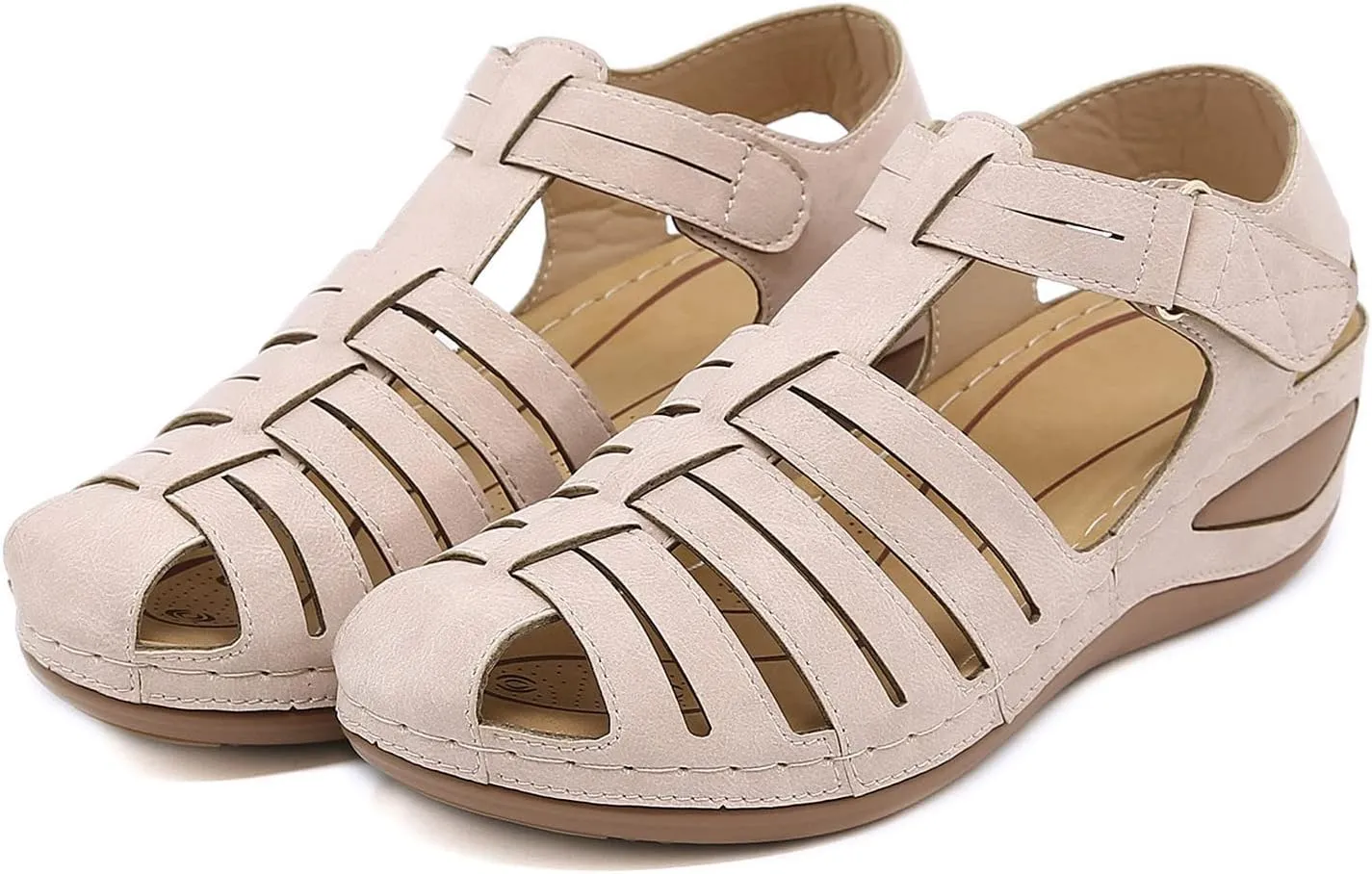 SBGMoSJ Womens Plantar Fasciitis Shoes Orthopedic Diabetic Walking Shoes Walking Sandals Women Red Sandals for Women Wedge Brown Leather Sandals Womens Block Heel Sandals