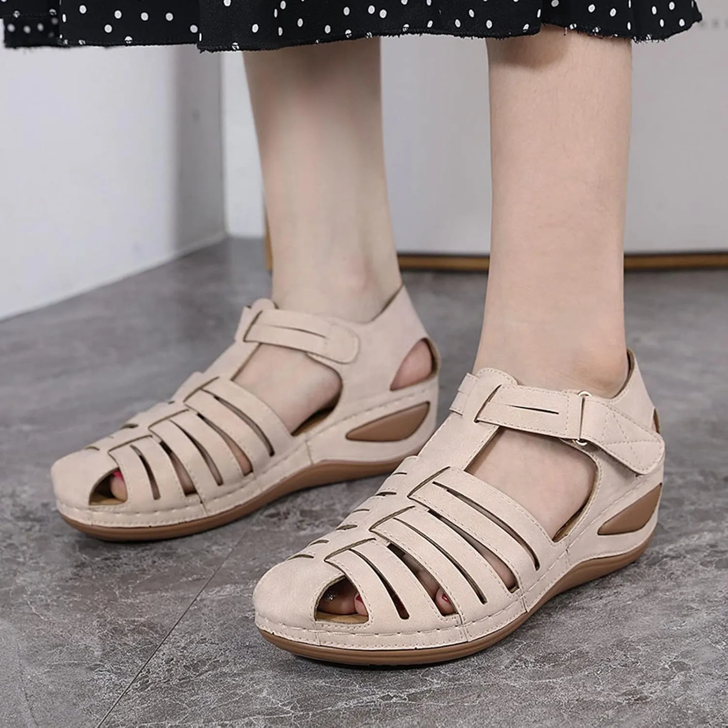 SBGMoSJ Womens Plantar Fasciitis Shoes Orthopedic Diabetic Walking Shoes Walking Sandals Women Red Sandals for Women Wedge Brown Leather Sandals Womens Block Heel Sandals