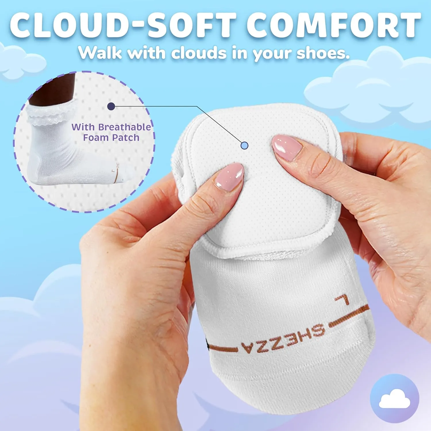 SHEZZA Anti-Blister Cushion Heel Padded Lace Sock-Breathable,Comfortable-seen on TikTok