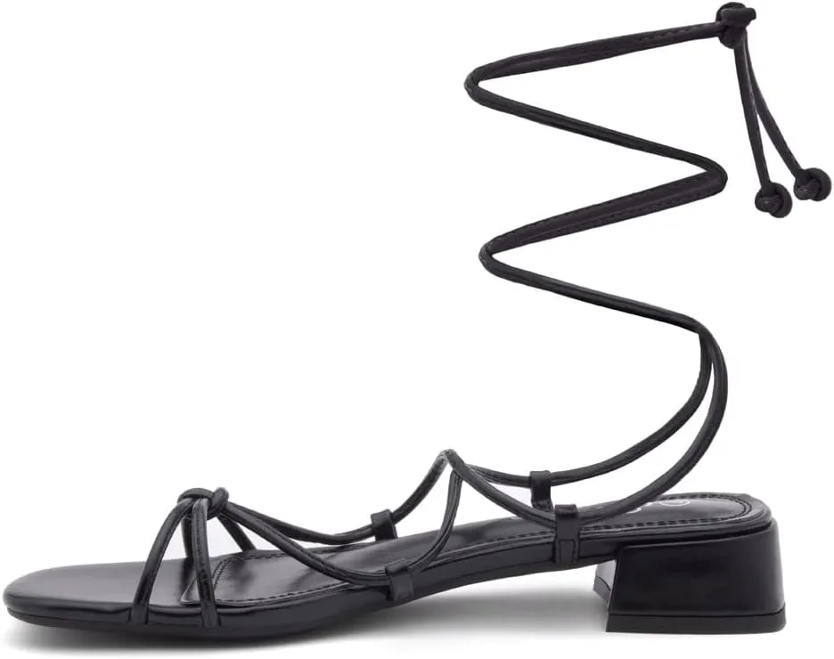 Shoe Land SL-Danica Women's Lace-Up Chunky Low Heels, Strappy Ankle Wrap Heeled Sandals, Square Open Toe Tie-Up Dress Sandals for Holiday, Party, and Wedding