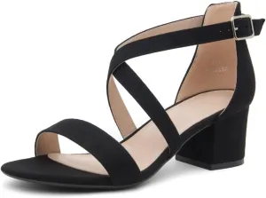 Shoe Land SL-LESSA Women's Low Heels Open Toe Dress Heeled Sandals Cross Ankle Strap Chunky Block Short Heel Pumps Shoes for Office Prom Wedding Party