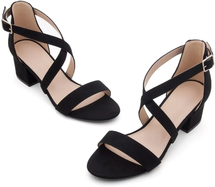 Shoe Land SL-LESSA Women's Low Heels Open Toe Dress Heeled Sandals Cross Ankle Strap Chunky Block Short Heel Pumps Shoes for Office Prom Wedding Party