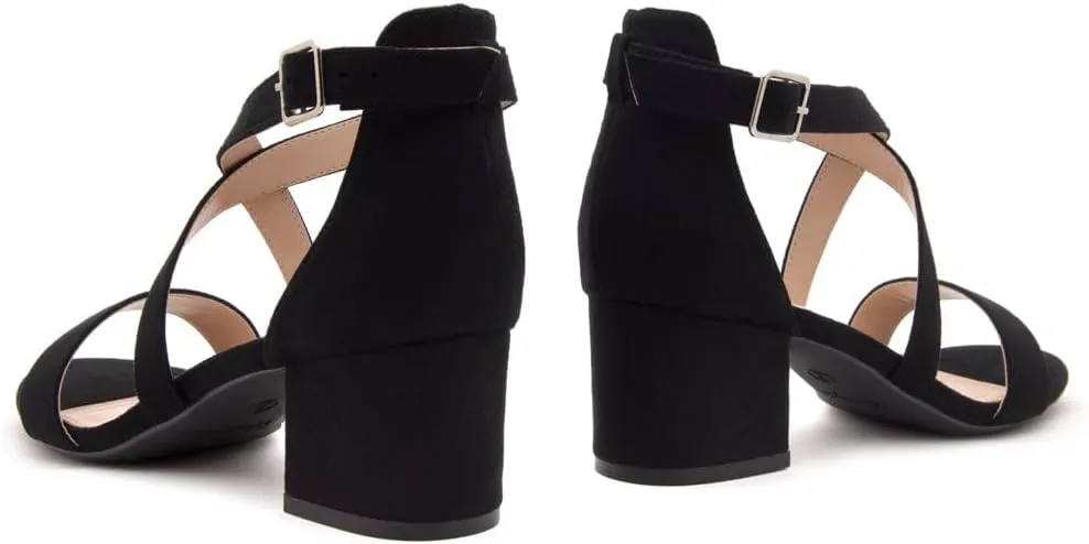 Shoe Land SL-LESSA Women's Low Heels Open Toe Dress Heeled Sandals Cross Ankle Strap Chunky Block Short Heel Pumps Shoes for Office Prom Wedding Party