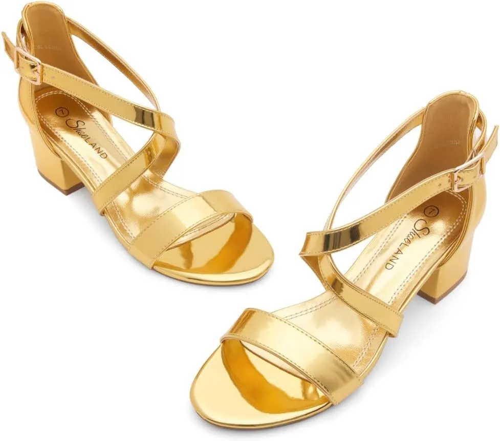 Shoe Land SL-LESSA Women's Low Heels Open Toe Dress Heeled Sandals Cross Ankle Strap Chunky Block Short Heel Pumps Shoes for Office Prom Wedding Party