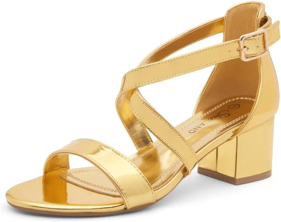 Shoe Land SL-LESSA Women's Low Heels Open Toe Dress Heeled Sandals Cross Ankle Strap Chunky Block Short Heel Pumps Shoes for Office Prom Wedding Party