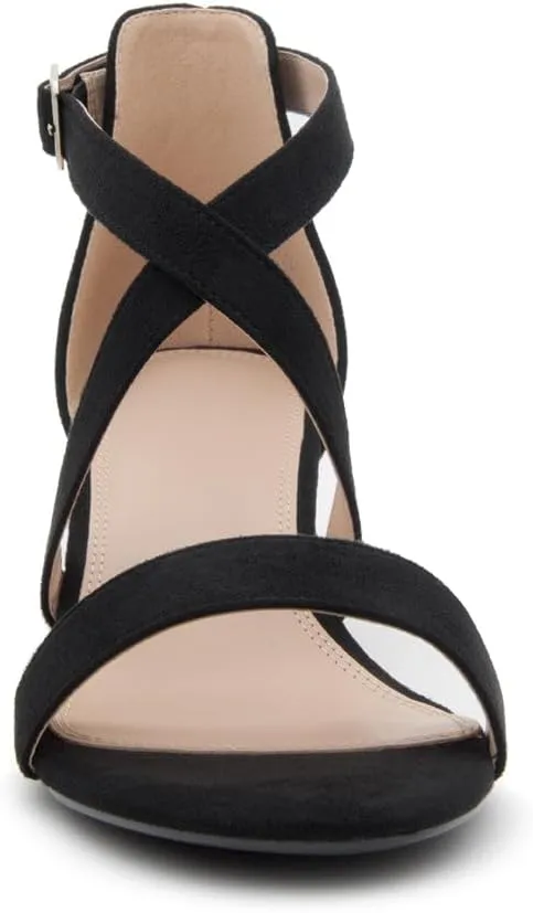 Shoe Land SL-LESSA Women's Low Heels Open Toe Dress Heeled Sandals Cross Ankle Strap Chunky Block Short Heel Pumps Shoes for Office Prom Wedding Party